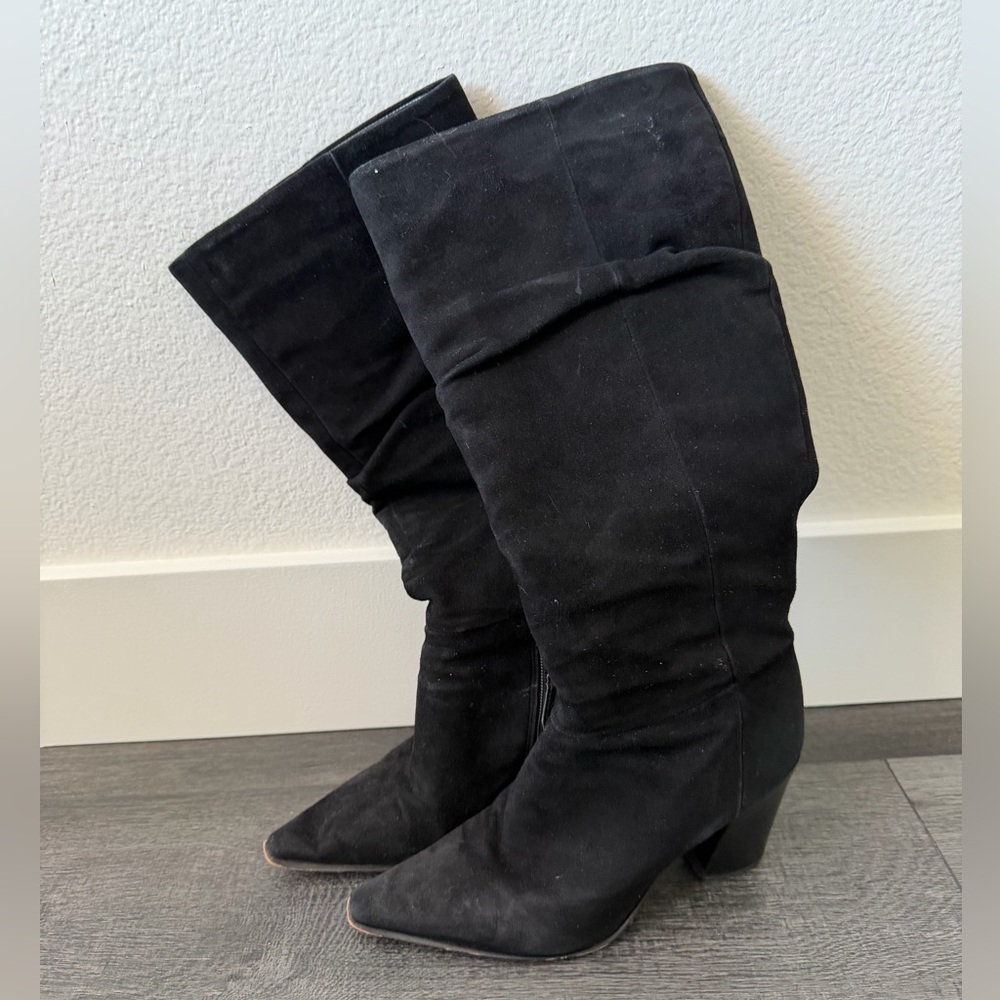 Black Suede Knee-High Boots